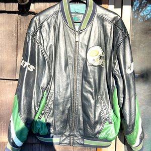 100% leather Carl Banks NY Jets Bomber Jacket. No tears, normal wear